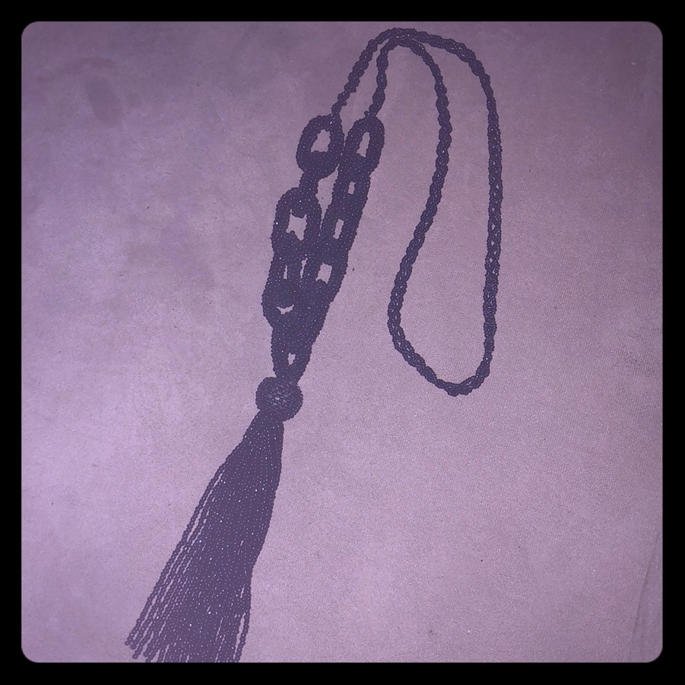 Beaded chain & tassel statement necklace, black